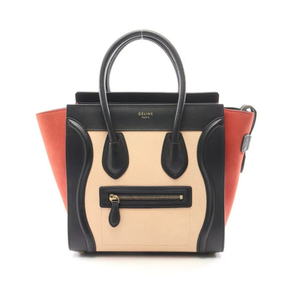 Celine Luggage Tote Shopper Tote Bag Leather Suede Black Ivory White Red